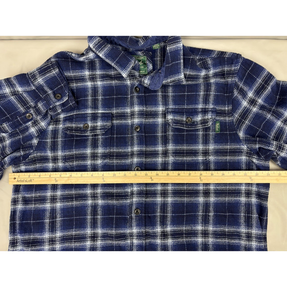 Woolrich Woolen Mills Heavyweight Plaid Flannel Shirt Shacket Mens XL Blue - Picture 4 of 14